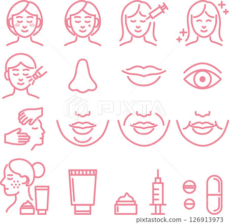 美容醫學,整容手術,人物,女人,線條圖標,線條,簡單,插畫素材集 126913973