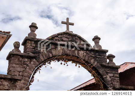Catholic arch in a village on Taquile Island, Lake Titicaca, Peru Catholic arch in a village on Taquile Island, Lake Titicaca, Peru 126914013
