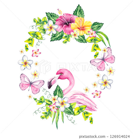Summer watercolor illustration from the flamingo series 126914024