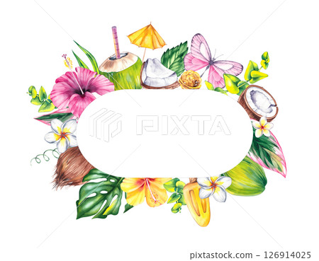 Summer watercolor illustration from the flamingo series 126914025