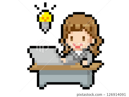 Pixel art of a businesswoman who has an idea Pixel art of a businesswoman who has an idea 126914091