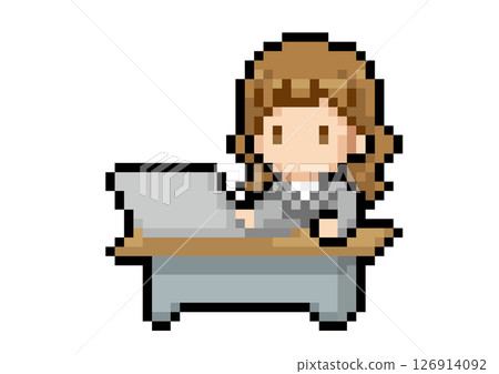 一位女商人在辦公桌前工作的像素藝術 一位女商人在辦公桌前工作的像素藝術 126914092