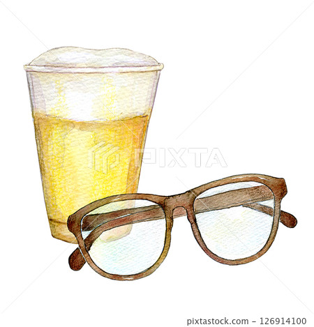 水彩插圖：玻璃杯和啤酒 126914100