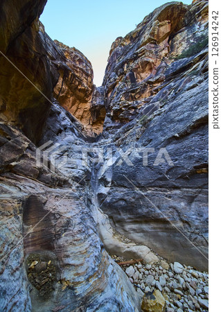 Towering Rock Formations in Ice Box Canyon Low Perspective View Towering Rock Formations in Ice Box Canyon Low Perspective View 126914242