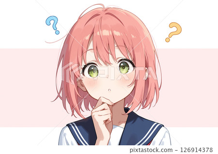 一個短髮女孩在思考 一個短髮女孩在思考 126914378