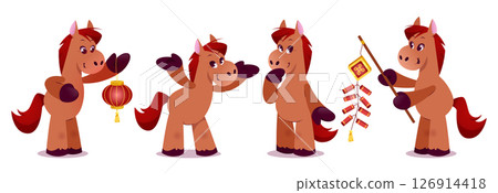 Red horse cartoon 2026 Chinese New Year characters 126914418
