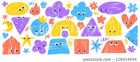 Childish crayon drawing sticker set 126914454