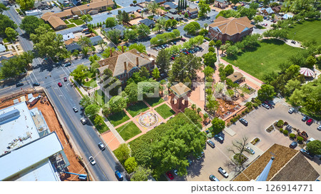 Aerial City Square Clock Tower Historic Brick Building Park St George Utah 126914771