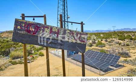 Aerial Rustic Nothing Sign Desert Solar Panels Wilderness Infrastructure 126914990