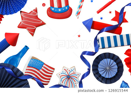 4 July holiday attributes, isolated on white background 126915544