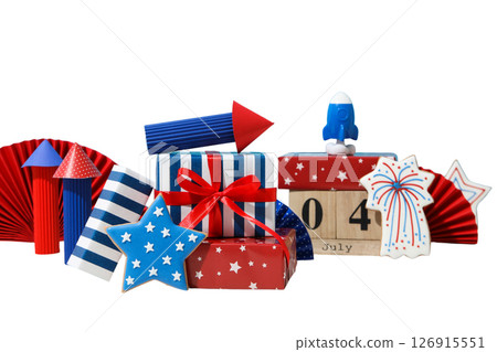 4 July holiday attributes, isolated on white background 4 July holiday attributes, isolated on white background 126915551