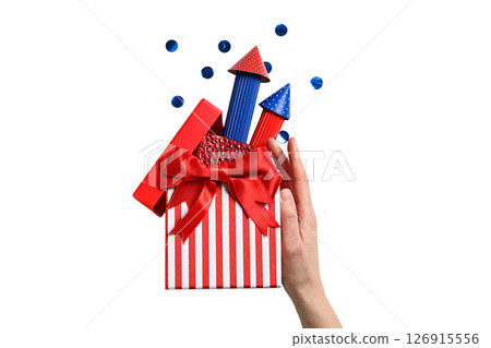 4 July attributes and hand, isolated on white background 4 July attributes and hand, isolated on white background 126915556
