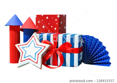 4 July holiday attributes, isolated on white background 126915557