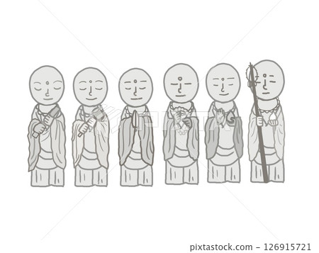 六尊地藏菩薩像並排排列的插圖 六尊地藏菩薩像並排排列的插圖 126915721