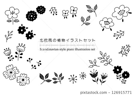 Scandinavian style plant line art set, black 126915771