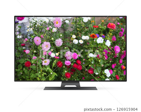 Smart tv with colorful garden flowers on screen 126915904