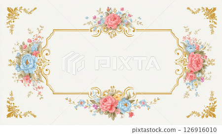 華麗的框架被藍色和粉紅色的花朵包圍 126916010