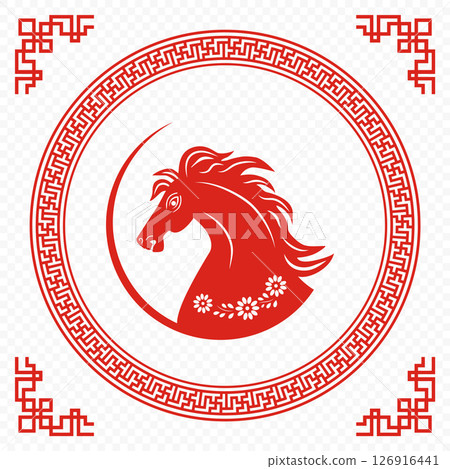 Happy Chinese New Year 2026. Transparent background . Year of the Horse. For cover, banner, website, envelope, social media post 126916441