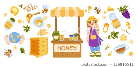 Cartoon Honey Market Scene Illustration 126916511