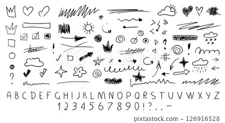 Handwritten Crayon Letters with Underline Accents Handwritten Crayon Letters with Underline Accents 126916528