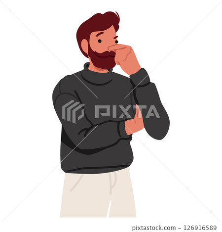 Adult bearded man cartoon character feeling strong bad breathing covering nose vector illustration 126916589
