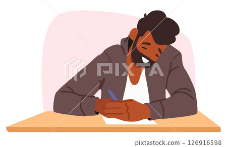 Teenage guy student cartoon character writing exam covering correct answers in cheat sheets Teenage guy student cartoon character writing exam covering correct answers in cheat sheets 126916598