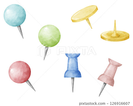 一組水彩風格的各種類型的圖釘 一組水彩風格的各種類型的圖釘 126916607