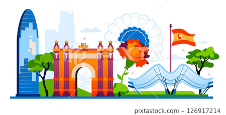 Travel to Spain - colorful flat design style illustration 126917214