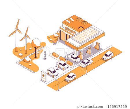 Gas station store - vector isometric illustration 126917219
