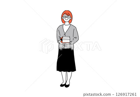 一位女圖書館員拿著一本書的插圖 126917261