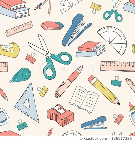 SCHOOL SUPPLIES PATTERN hand drawn illustration icon collection object set outline simple doodle stationery vector minimalist SCHOOL SUPPLIES PATTERN hand drawn illustration icon collection object set outline simple doodle stationery vector minimalist 126917326