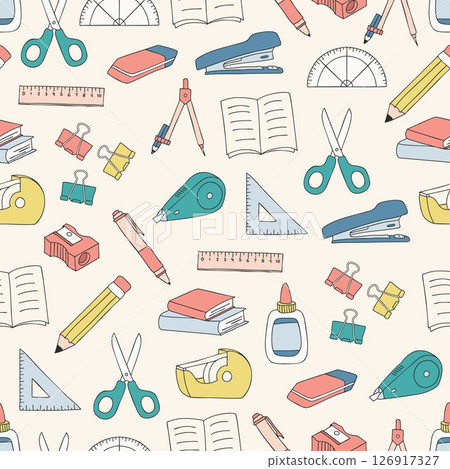 SCHOOL SUPPLIES PATTERN hand drawn illustration icon collection object set outline simple doodle stationery vector minimalist 126917327