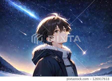 Meteor shower and boy 126917618