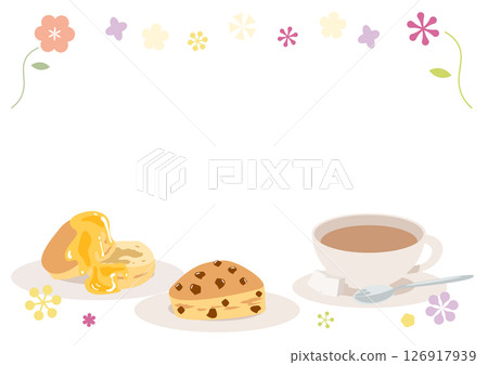 烤餅和茶花圖案茶時間框架材料 126917939