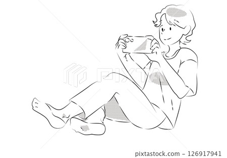 Illustration of a man looking at a smartphone 126917941