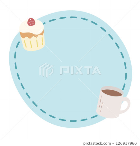 淺藍色框架插圖中的紙杯蛋糕和熱飲 淺藍色框架插圖中的紙杯蛋糕和熱飲 126917960