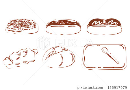 Tongs and tray, bread illustration set Tongs and tray, bread illustration set 126917979