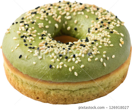 Matcha donut with sesame topping Matcha donut with sesame topping 126918027