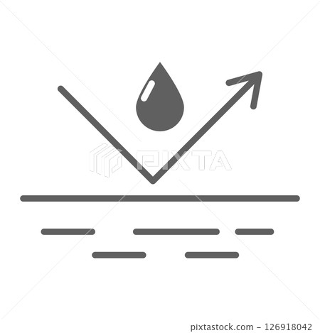 Waterproof icon water protection, surface protection from liquid. Line arrow and water drop. Weather protection symbol. Rainproof material. Simple resistant defense. 126918042