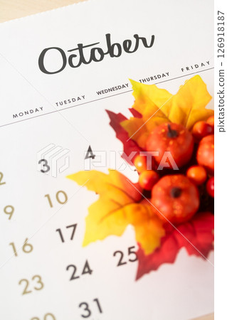 Calendar October harvest and autumn leaves Calendar October harvest and autumn leaves 126918187