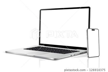 Laptop computer and mobile phone mockup. Digital devices screen template. 126918375