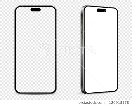Realistic smartphone mockup. Mobile phone with white and empty screen on transparent background. Realistic smartphone mockup. Mobile phone with white and empty screen on transparent background. 126918378