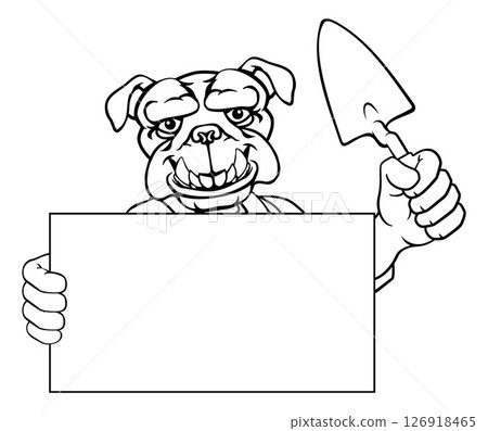 Bricklayer Bulldog Dog Trowel Tool Handyman Mascot Bricklayer Bulldog Dog Trowel Tool Handyman Mascot 126918465