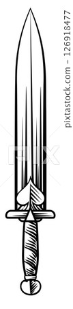 Sword Medieval Weapon Vintage Woodcut Tattoo Style 126918477
