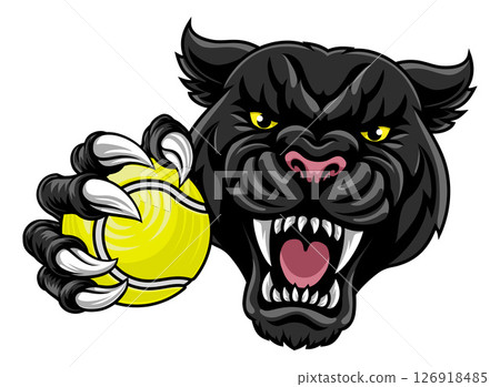 Black Panther Leopard Jaguar Cat Tennis Mascot Black Panther Leopard Jaguar Cat Tennis Mascot 126918485