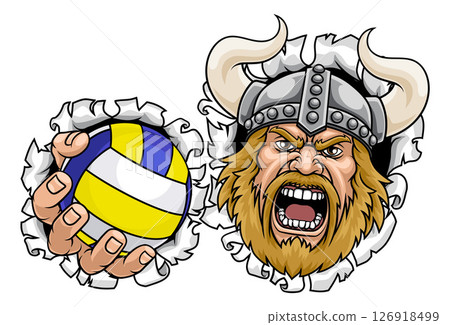 Viking Volleyball Ball Sports Team Mascot Man 126918499