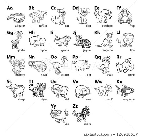 Cartoon Animal Alphabet Letters Language Chart 126918517