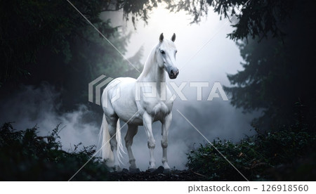 White horse in snowy field portrait 126918560