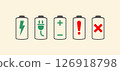 Battery fast charging features and issues icon set in black and colorful style. Battery symbols with fast charging, exclamation, low, plus, minus, tick and full charge signs.  126918798
