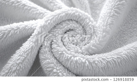 White towel fabric forming an abstract spiral shape 126918859